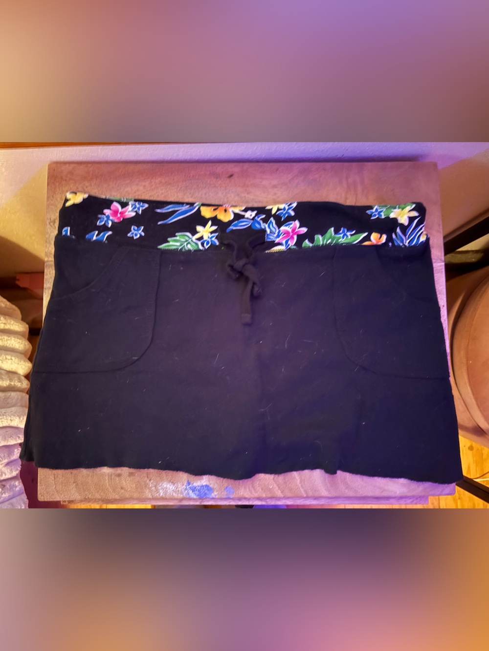 Black Girls' Knit Shorts with Floral Waistband